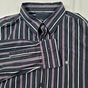 Rare Rocawear R+ Logo Long Sleeve Button Down Shirt Black Purple Silver Size XL.